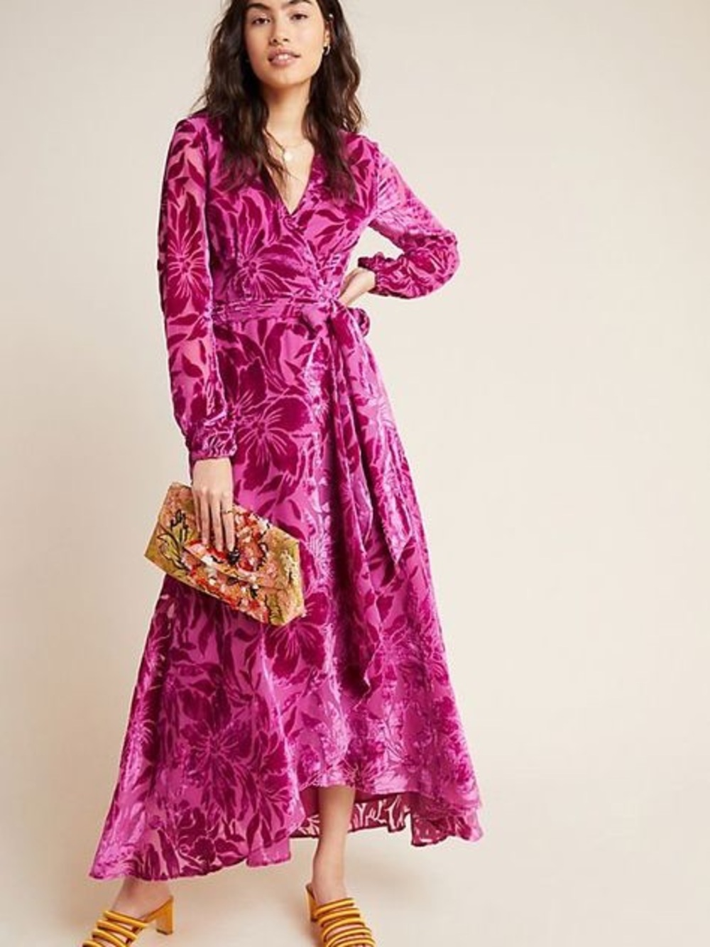 anthropologie hutch Floral burnout Velvet Wrap Maxi Dress long sleeve XS